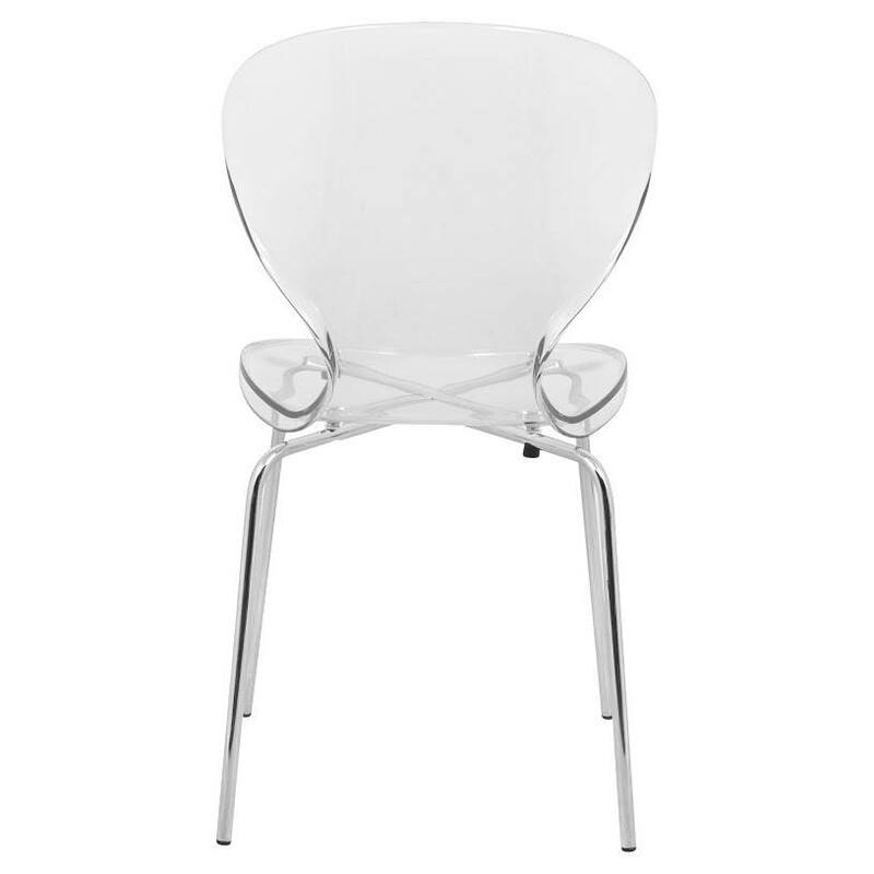 Oyster Modern Stackable Plastic Dining Chair with Curved Backrest and Accent Chrome Legs for Kitchen or Café Use Set of 2