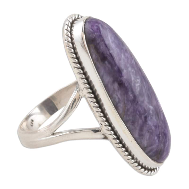 Novica Handmade Storm Cloud Charoite Cocktail Ring - 5
