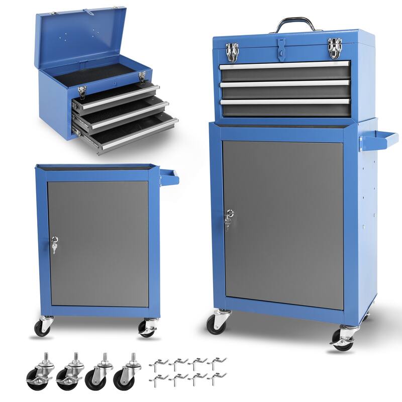 3-Drawer Rolling Tool Chest with Wheels, Tool Chest with Large Storage Cabinet and Adjustable Shelf, Locking System Tool Chest
