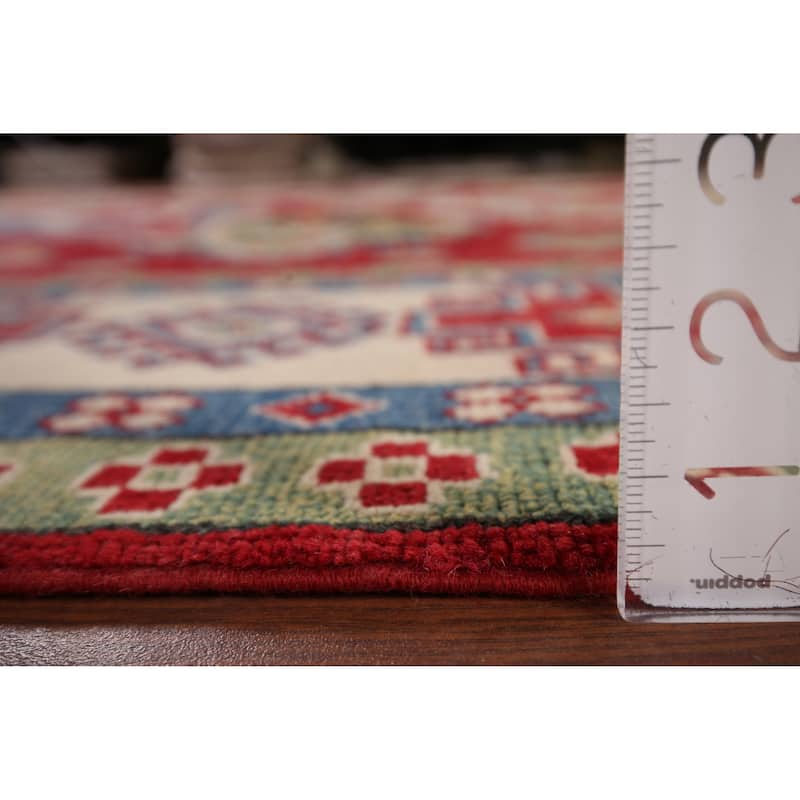 Red Geometric Kazak Oriental Area Rug Hand-Knotted Wool Carpet - 8'1" x 11'0"