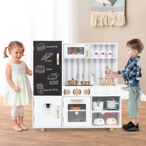 slide 2 of 9, Pretend Play Kitchen for Kids with Real Sounds and Lights - 32.5" x 12" x 32" Kids