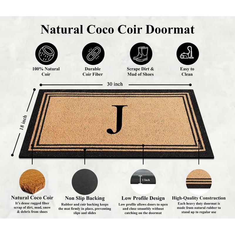 A1HC Natural Coir Doormat with Heavy Duty PVC Backing,0.75 Inch Pile Height, Perfect for Outdoor Use