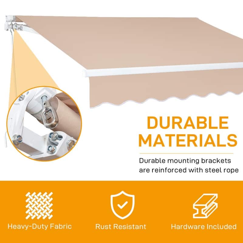 11.5FT x 9.8FT Steel Retractable Awning Sunshade Manual Open