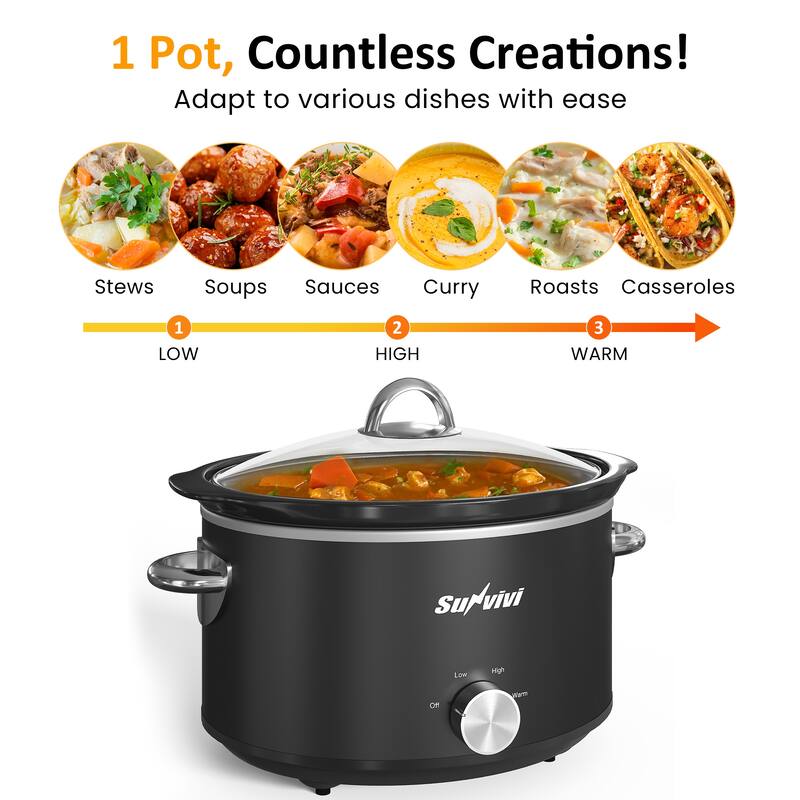 4 Quart Slow Cooker with 3 Heating Settings