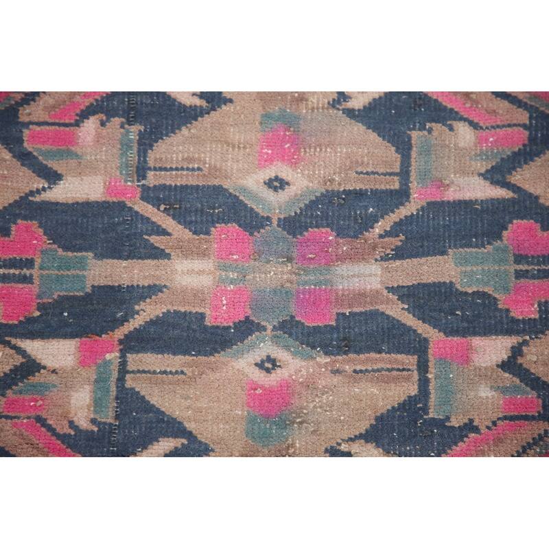 Hand Knotted Oriental 100% Wool Carpet Traditional Geometric Brown Heriz Runner Rug - 10' 11'' X 3' 9''