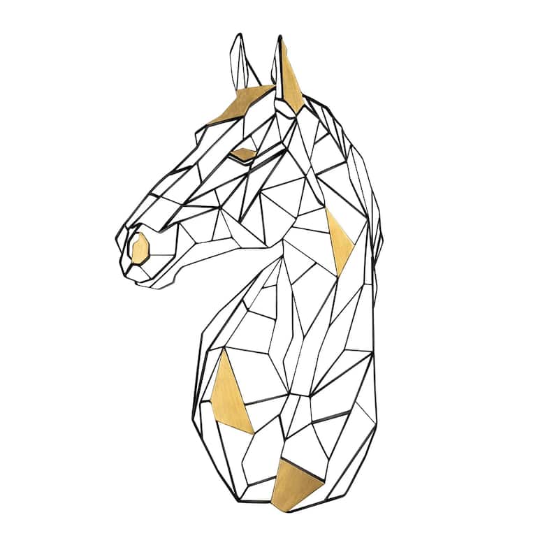 Geometric Animal Kingdom Horse Black and Gold Recycled Steel Wall Art
