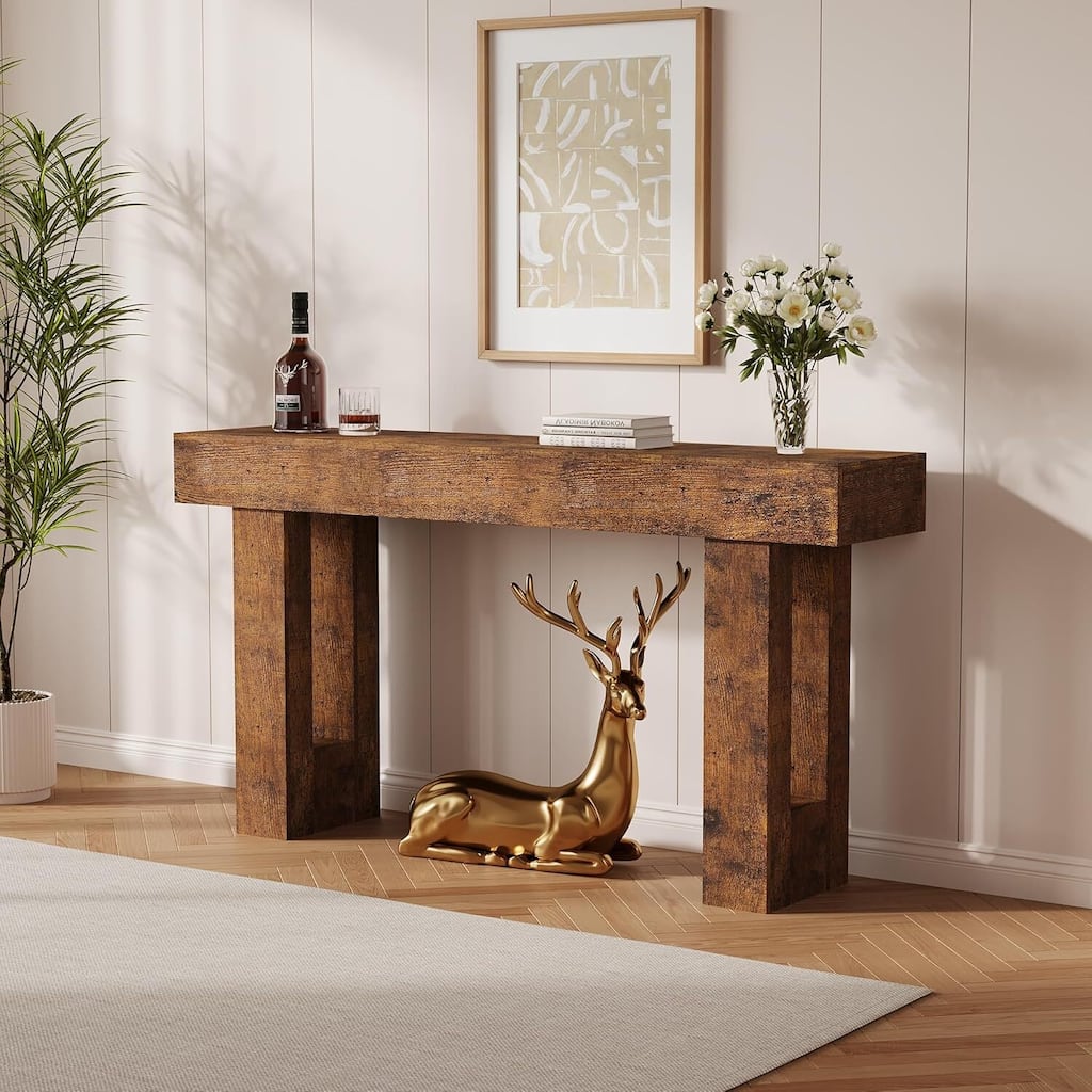 63" Rustic Farmhouse Console Table with Open Shelf