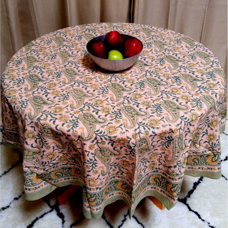 Block Print Cotton Divine Floral Paisley Table Linen Collection