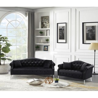 Velvet Chesterfield Sofa Set with Button Tufting, Nailhead Trim, and ...