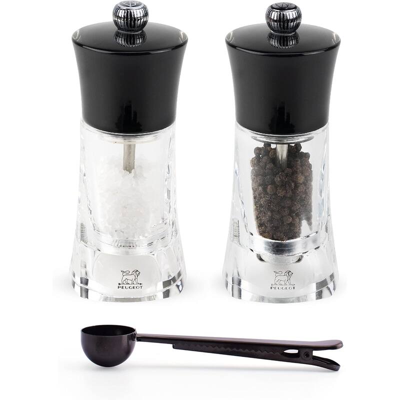Peugeot Molene Salt & Pepper Mill Gift Set, 5.5-Inch, Black - With Stainless Steel Spice Scoop/Bag Clip - 3 Piece