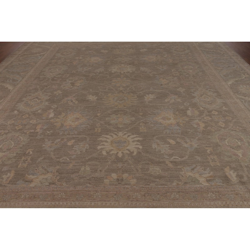 Brown Oushak Turkish Large Area Rug Handmade Vegetable Dye Wool Carpet - 12'2"x 14'3"