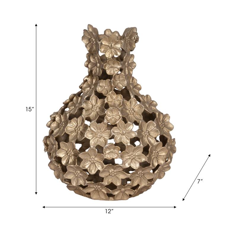 Aluminum Decorative Vase Floral Openwork Design Glam Style Modern