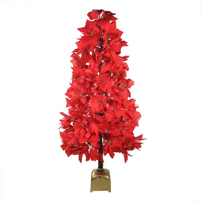 Pre-Lit Fiber Optic Color Changing Red Poinsettia Christmas Tree - 4' - Multi - 4 Foot