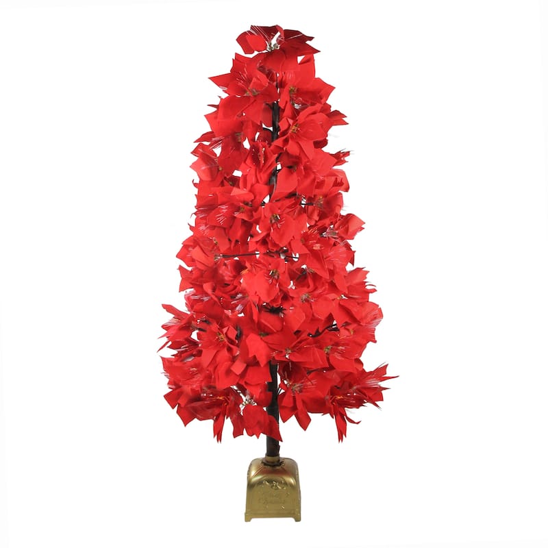 Pre-Lit Fiber Optic Color Changing Poinsettia Artificial Christmas Tree - 4' - Red - Multi Lights - 4 Foot