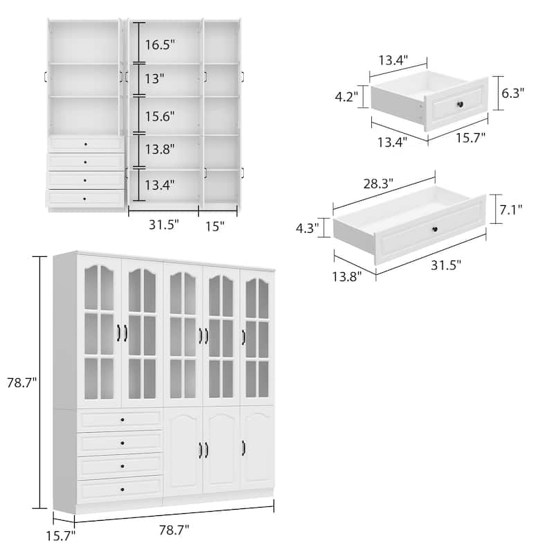 Kitchen Cabinet Clear Visibility Tempered Glass Showcase Combo Cabinet