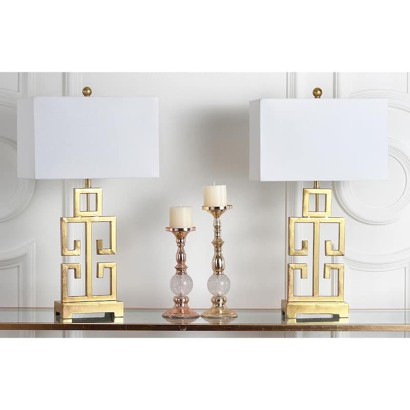 SAFAVIEH Lighting Chantelle Greek Antiqued Gold 29-inch Table Lamp (Set of 2) - 16"W x 9"D x 29"H