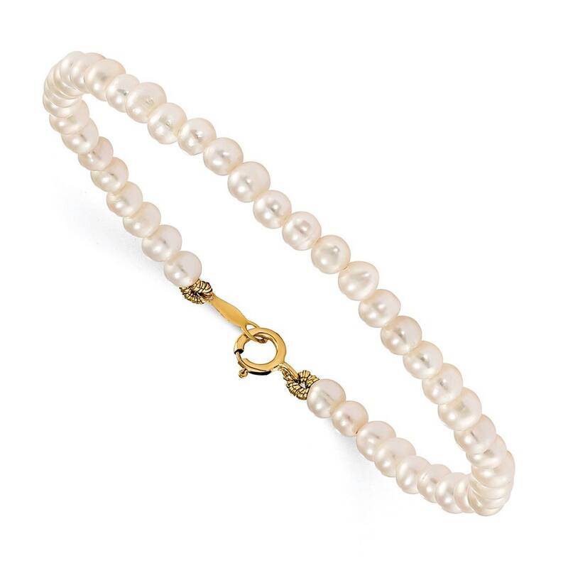 Curata 14k Yellow Gold Polished Spring Ring Post Earrings Freshwater Cultured Pearl for boys or girls 15inch Necklace Earrings a