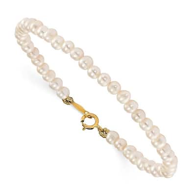 Curata 14k Yellow Gold Polished Spring Ring Post Earrings Freshwater Cultured Pearl for boys or girls 15inch Necklace Earrings a