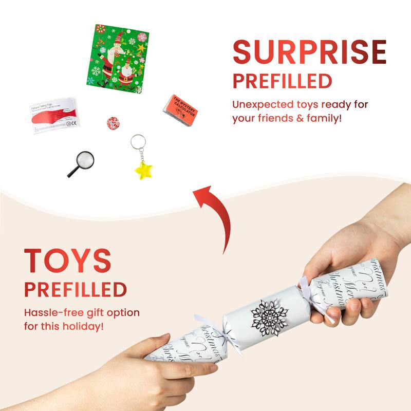 Glitzhome 6 Pack Christmas Snowflake Party Crackers Favor Supplies with Gift Contents for Kids