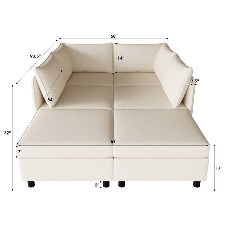 Beige 68" L-Shaped 6-Seater Modular Sofa with Storage