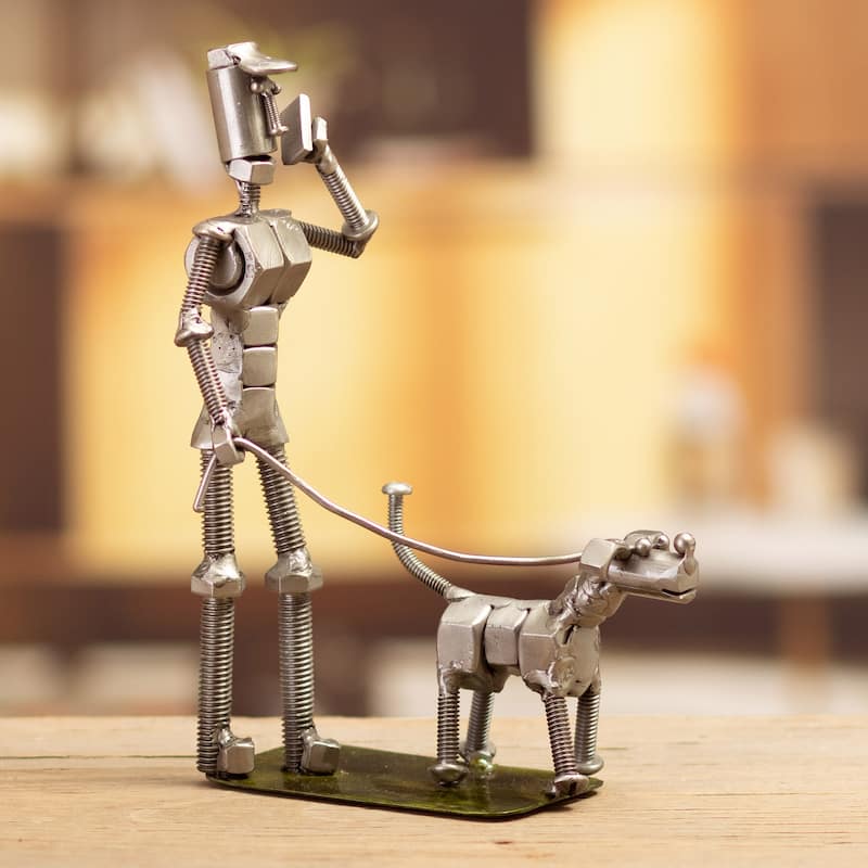 Novica Handmade Eco Walk Recycled Metal Sculpture