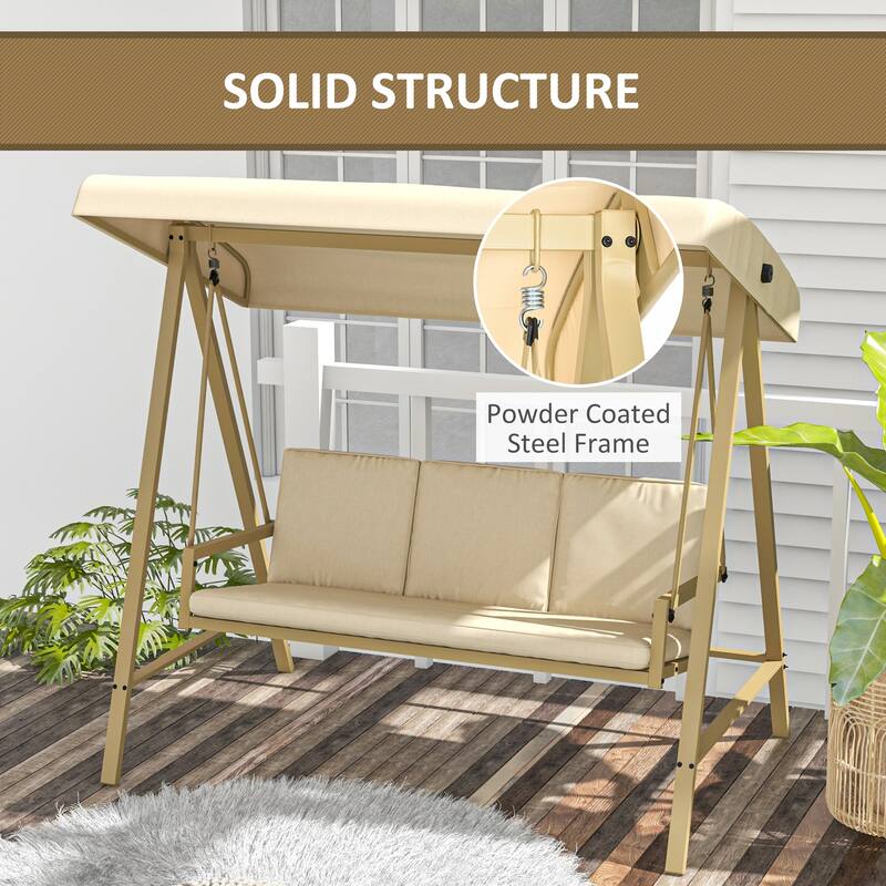 Outsunny 3-Seat Outdoor Porch Swing with Stand, Heavy Duty Patio Swing Chair with Adjustable Canopy, Removable Cushions