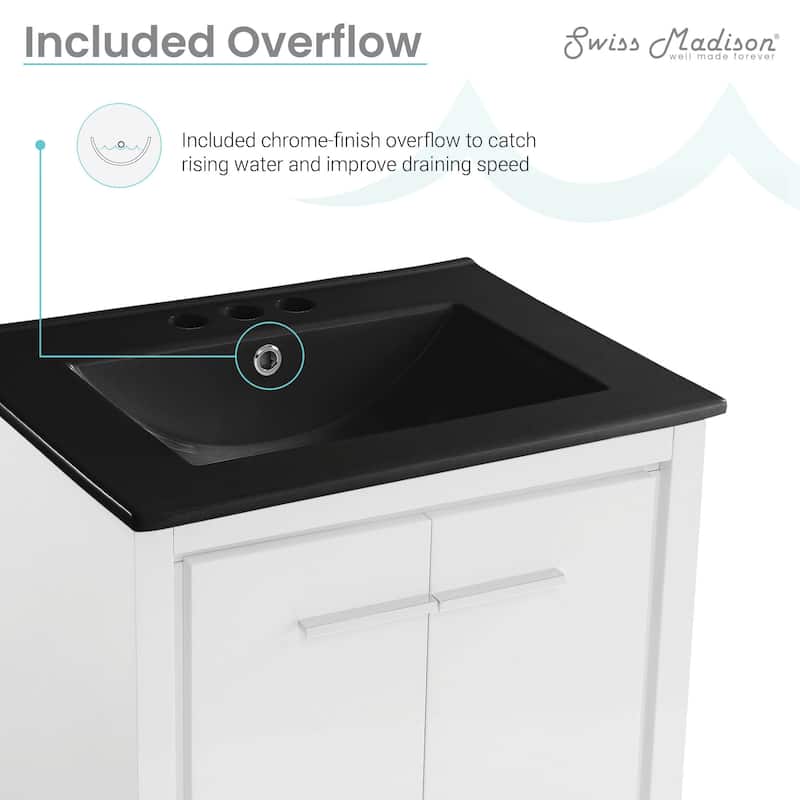 Virage 24 In. White Bathroom Vanity With Black, 3-Hole Ceramic Sink Top