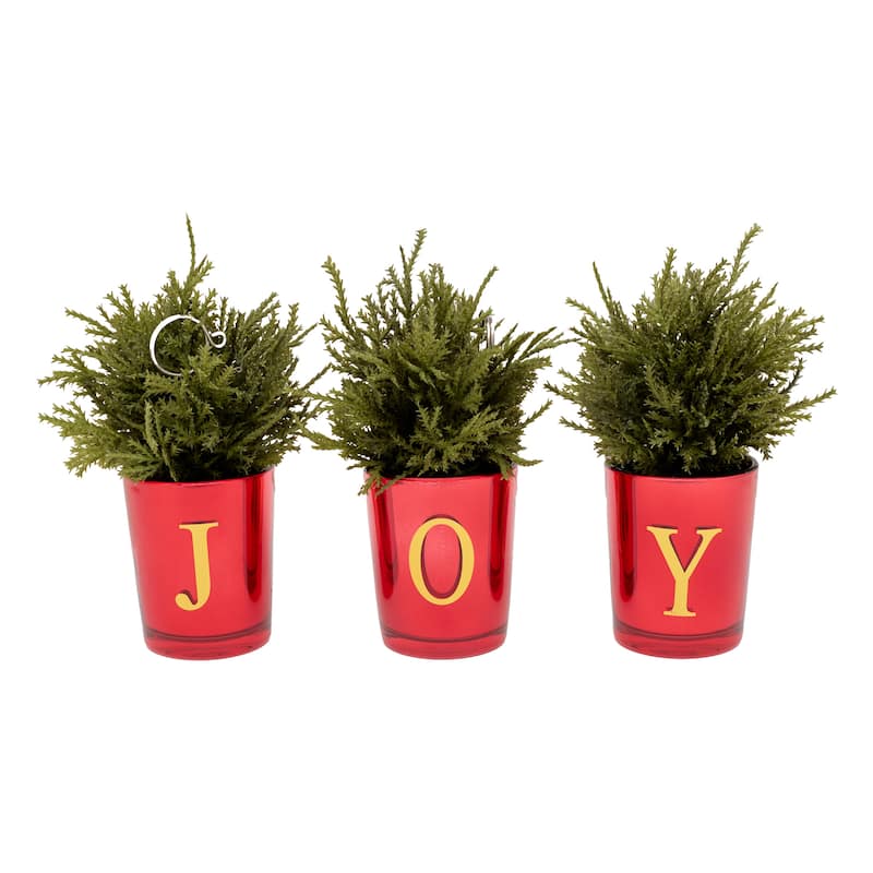 National Tree Company 8 in. 'JOY' Mini Christmas Trees in Red Pot, Set of 3 - 8 in