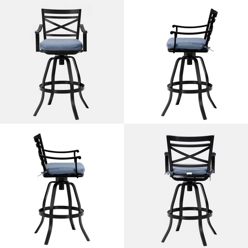 Pellebant Patio Outdoor Aluminum Swivel Bar Stools with Sunbrella Cushion - 21.7 in W x 16.5 in D x 46 in H