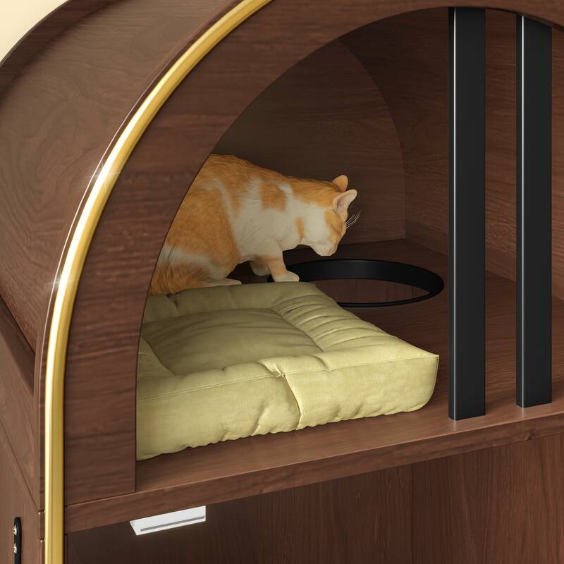Cat Litter Box Enclosure , 2-in-1 Condo Cat Bed, Cat Shelter Furniture with Two-Level Cozy Haven for 2 Cats, Cute Kitty Condo