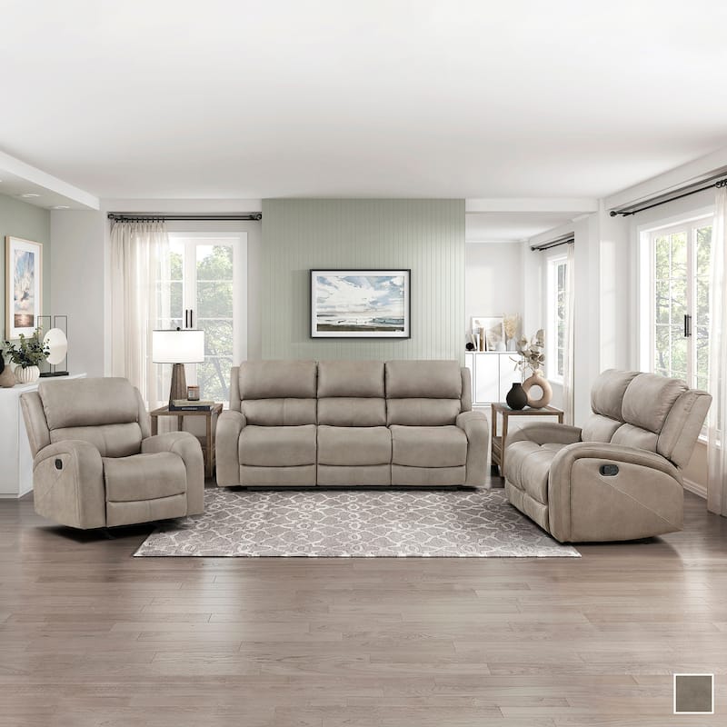 Mabel 3-Piece Polished Microfiber Manual Reclining Sofa Set