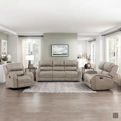 Mabel 3-Piece Polished Microfiber Manual Reclining Sofa Set