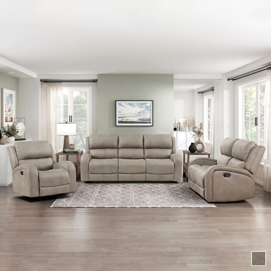 Mabel 3-Piece Polished Microfiber Manual Reclining Sofa Set