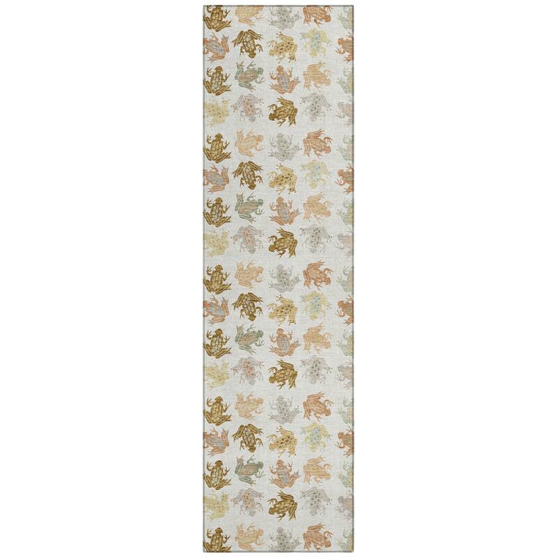 Machine Washable Indoor/ Outdoor Modern Frogs Chantille Rug