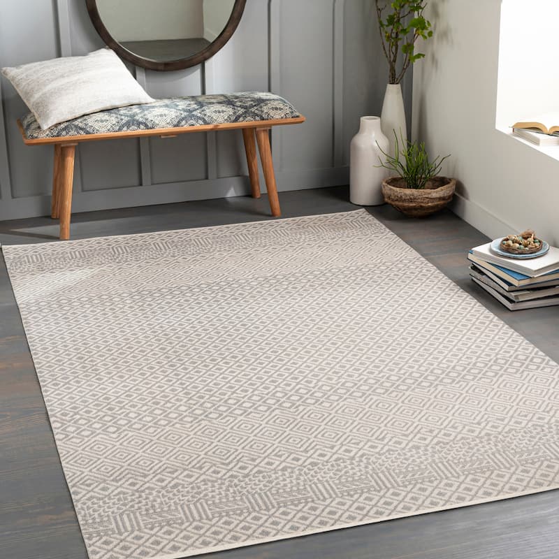 Livabliss Misha Global Machine Washable Area Rug - Cream/Grey - 6' 7" x 9'