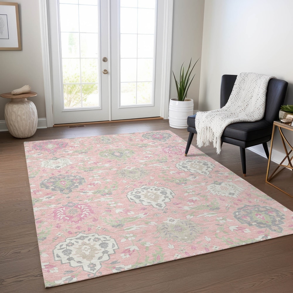 Machine Washable Indoor/ Outdoor Traditional Kashan Chantille Rug