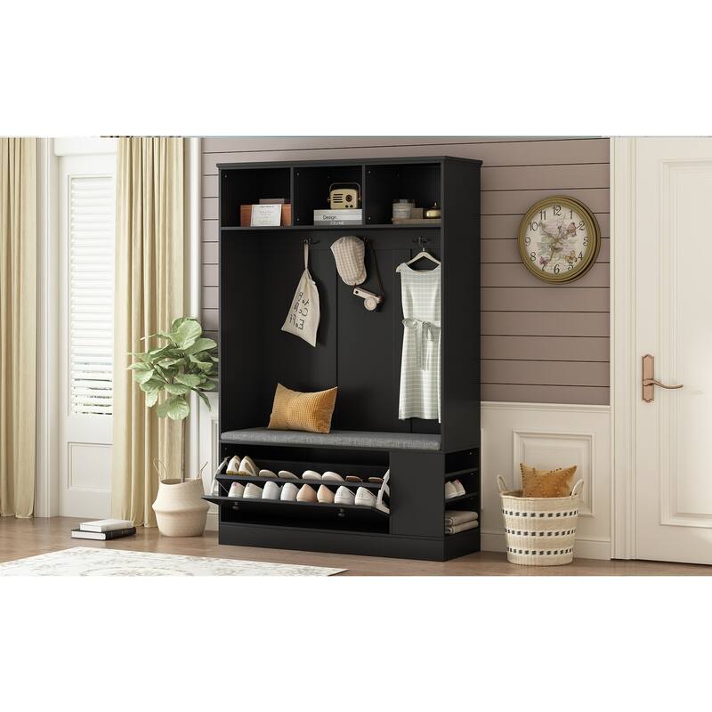 5in1 Entryway Bench with Coat Rack, Padded Seat Storage Bench Hall