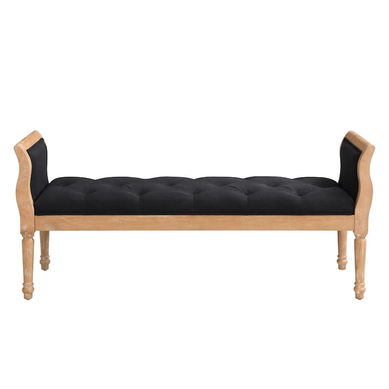 Christopher Knight Home - Valen Classic Tufted Upholstered Bench with Curved Arms and Solid Wood Frame - Charcoal grey + Natural