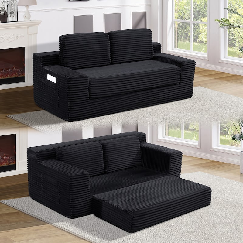 Corduroy Cloud Double Sofa, 2-in-1 Convertible Sofa Bed, Comfortable Boneless Double Sofa, Suitable for Living Room