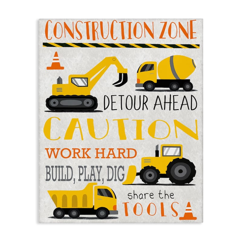 Stupell Construction Zone Ahead Canvas Wall Art Design By Elizabeth Tyndall - 24 x 30