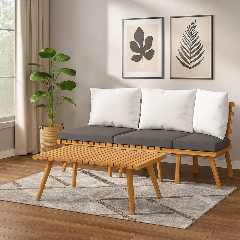 Roma 4pc Outdoor Modular Corner Sofa Set, Coffee Table, Footrest, Wood