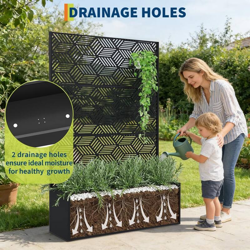 Metal Privacy Screen Planter Box, Raised Garden Bed for Climbing Plants, Veggies, Parallel Style