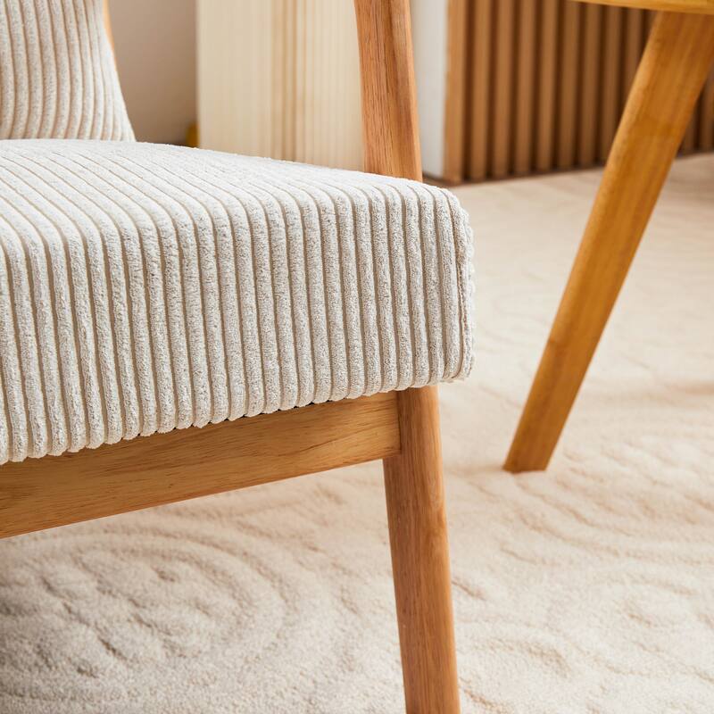 Mid-Century Modern Accent Chair, Upholstered Single Sofa Chair with Pillow, Lounge Armchair with Rubber Wood Frame