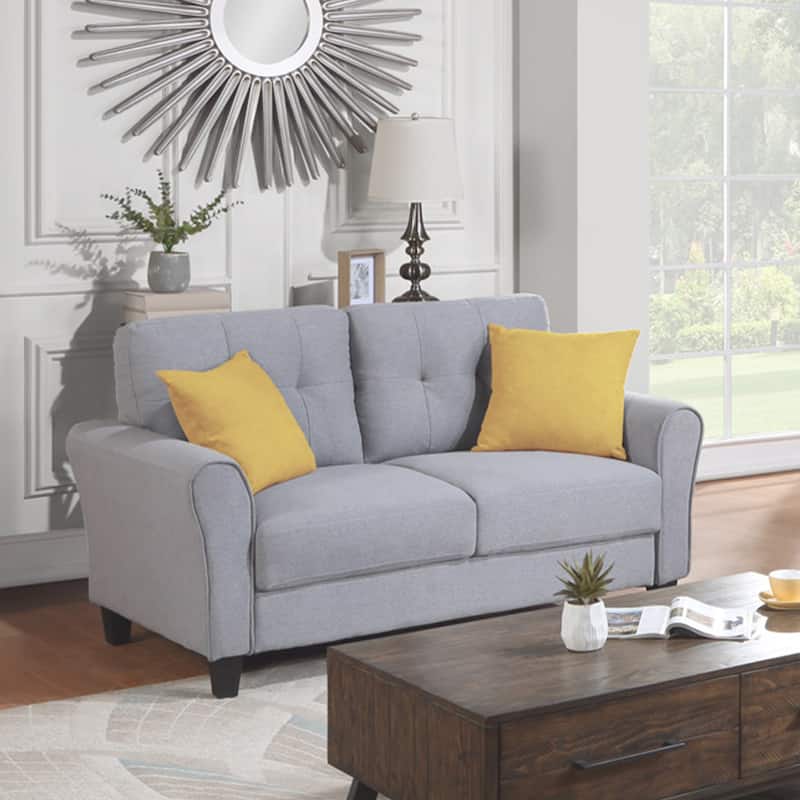 Modern Living Room Sofa Set Linen Upholstered Couch Furniture for Home or Office ,Light Grey-Blue,(1+2+3-Seat,Old Sku:SG000373AA