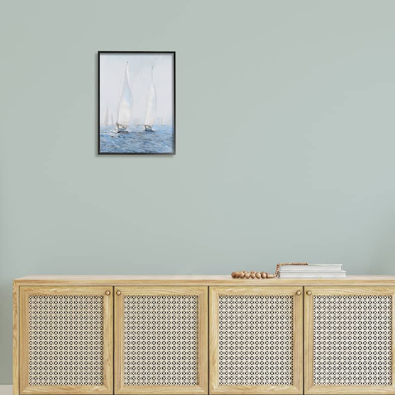 Stupell Beautiful White Sailboats Drifting Ocean Waves Painting Framed Wall Art - Grey