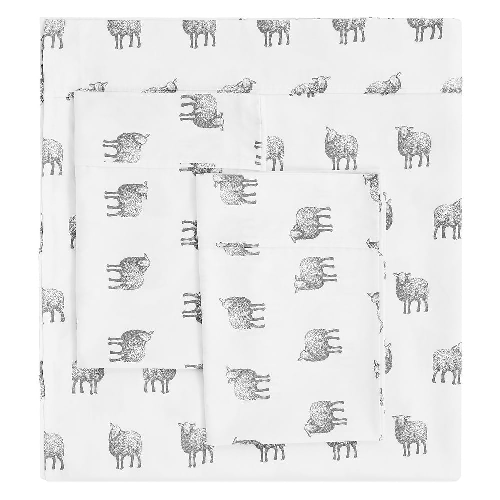 Printed Design Cotton Collection 400 Thread Count Farm Sheep Sheet Set and Pillowcases