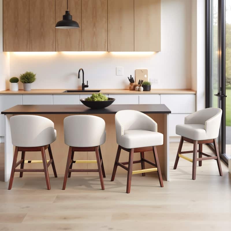 26.4"H Height Solid Wood Swivel Indoor BarStools Set of 2 or 4 - Ivory - Set of 4