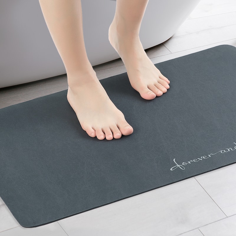 Absorbent Bath Mat Rug, Quick Drying Mat Bath Mat Non-Slip Floor Rug Rubber Backed for Bathroom Kitchen Shower Sink - Navy Blue Feather - 20" x 32"