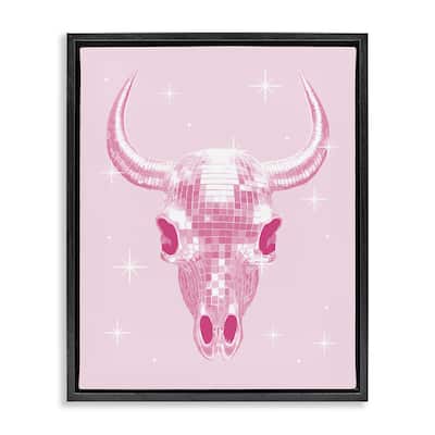 Stupell Pastel Disco Cattle Skull Framed Floater Canvas Wall Art Design By Lil' Rue