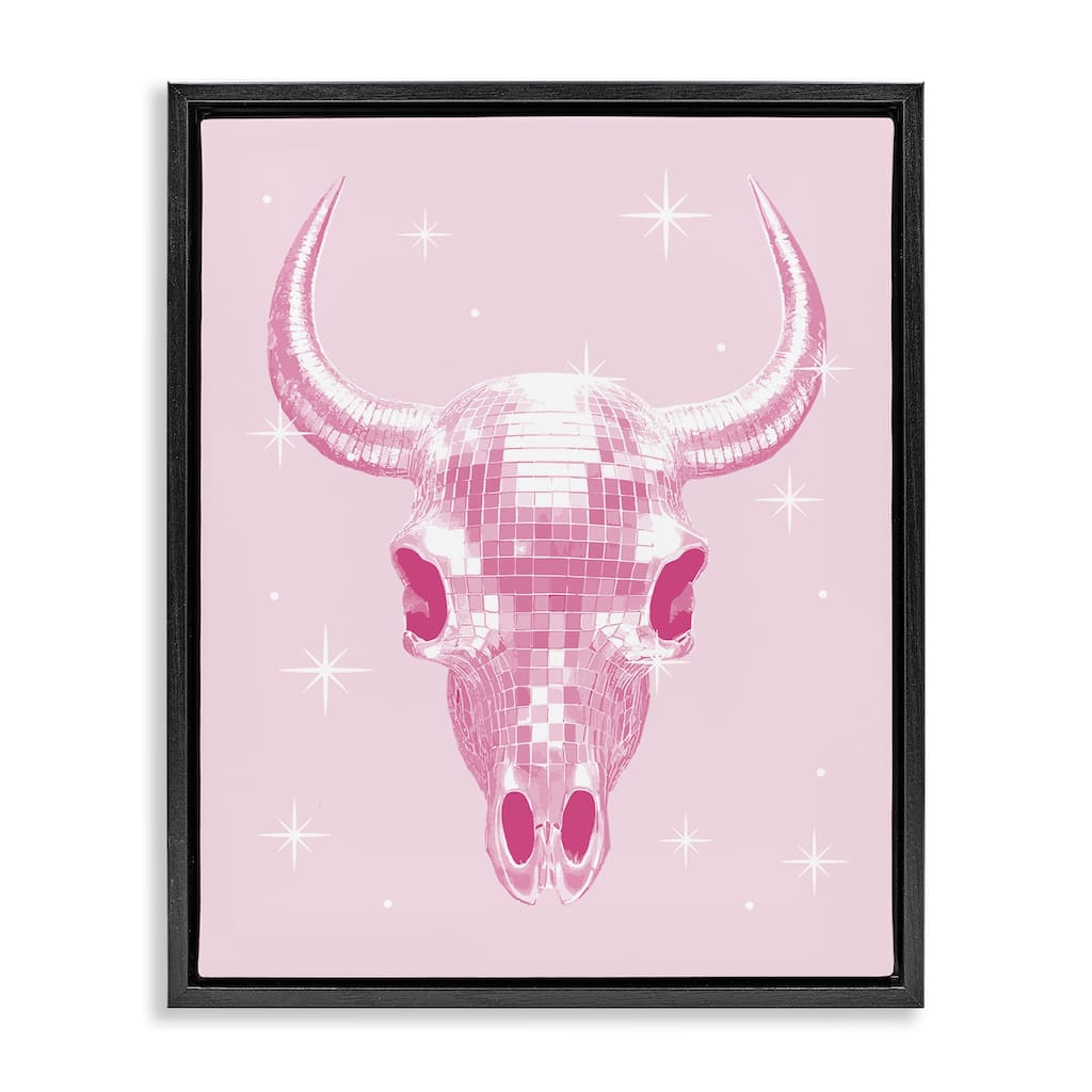 Stupell Pastel Disco Cattle Skull Framed Floater Canvas Wall Art Design By Lil' Rue